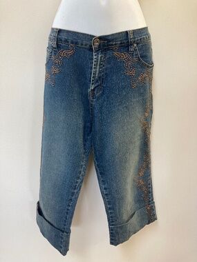 Industry Supply Co. Cropped Jeans, Embroidered, Size L